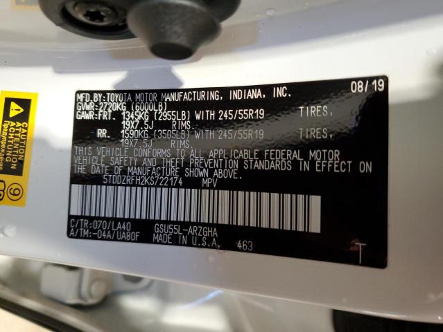 Photo 14 from auction – 2019 TOYOTA HIGHLANDER with VIN 5TDDZRFH2KS722174