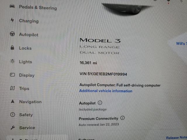 Photo 9 from auction – 2021 TESLA MODEL 3 with VIN 5YJ3E1EB2MF019994