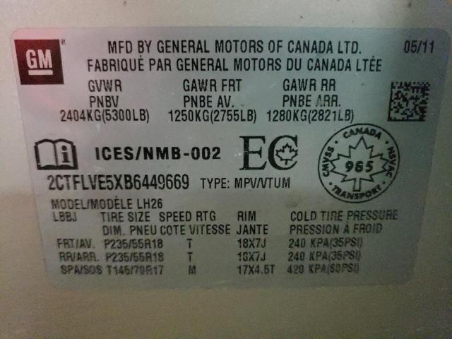 Photo 14 from auction – 2011 GMC TERRAIN SL with VIN 2CTFLVE5XB6449669