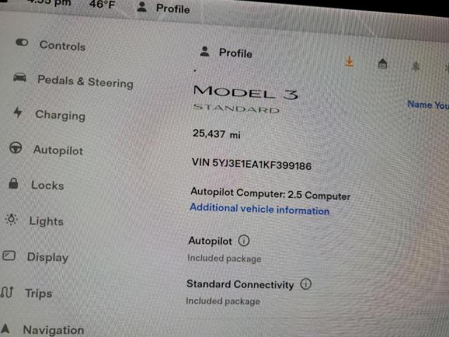 Photo 9 from auction – 2019 TESLA MODEL 3 with VIN 5YJ3E1EA1KF399186