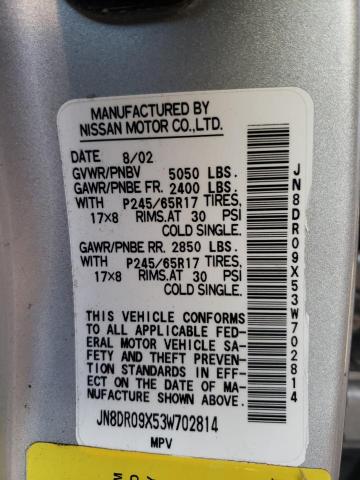 Photo 14 from auction – 2003 NISSAN PATHFINDER with VIN JN8DR09X53W702814