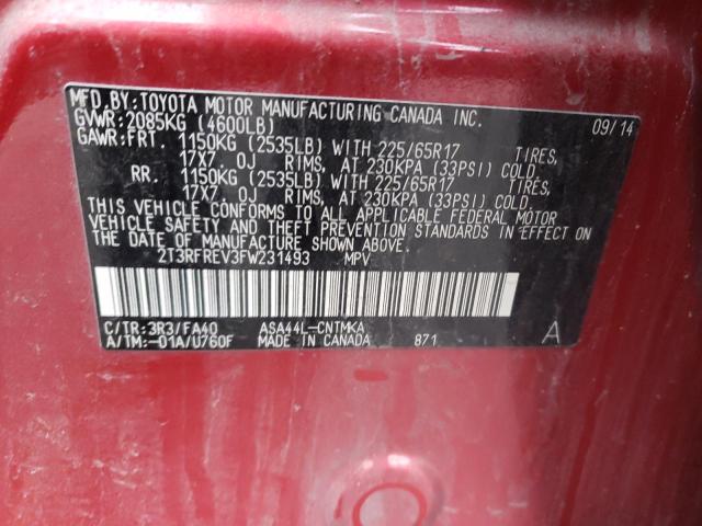 Photo 14 from auction – 2015 TOYOTA RAV4 XLE with VIN 2T3RFREV3FW231493