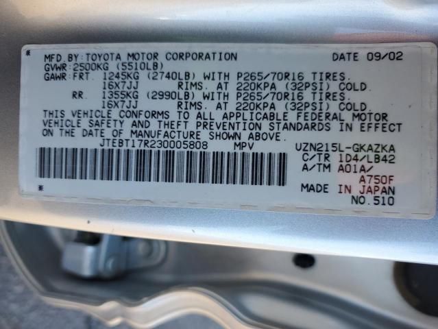 Photo 14 from auction – 2003 TOYOTA 4RUNNER LI with VIN JTEBT17R230005808