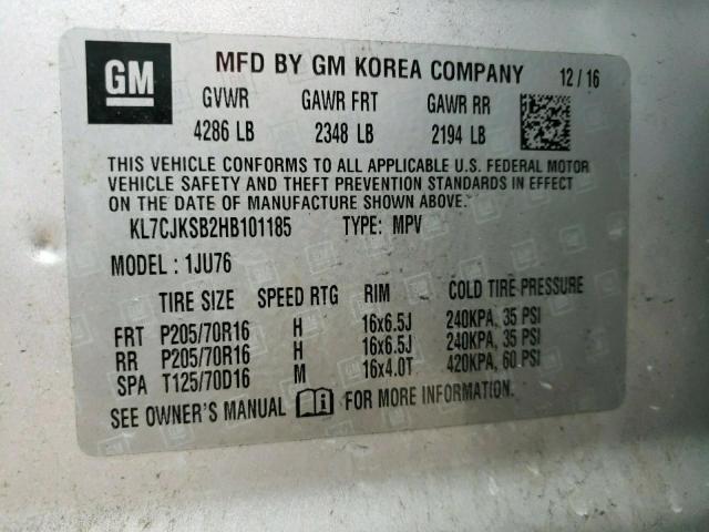Photo 14 from auction – 2017 CHEVROLET TRAX LS with VIN KL7CJKSB2HB101185