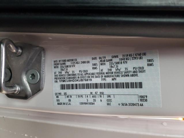 Photo 14 from auction – 2019 FORD ESCAPE SEL with VIN 1FMCU9HD3KUB76819