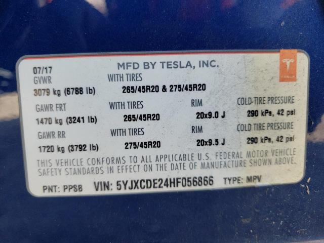 Photo 14 from auction – 2017 TESLA MODEL X with VIN 5YJXCDE24HF056866