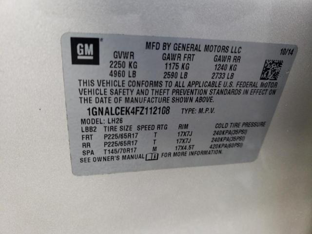 Photo 14 from auction – 2015 CHEVROLET EQUINOX LT with VIN 1GNALCEK4FZ112108