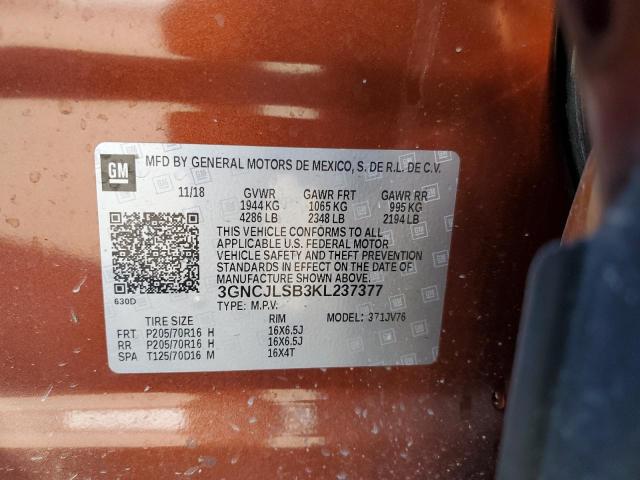 Photo 10 from auction – 2019 CHEVROLET TRAX 1LT with VIN 3GNCJLSB3KL237377