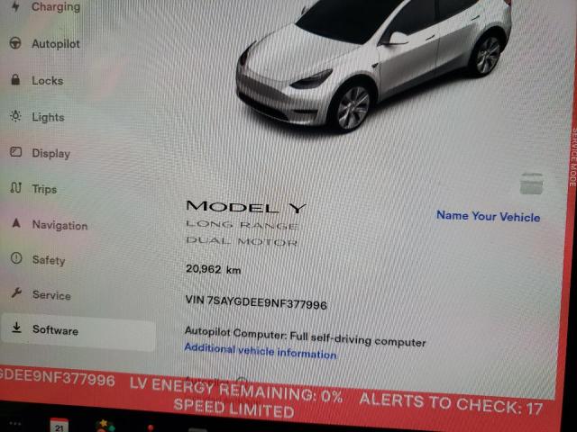 Photo 9 from auction – 2022 TESLA MODEL Y with VIN 7SAYGDEE9NF377996