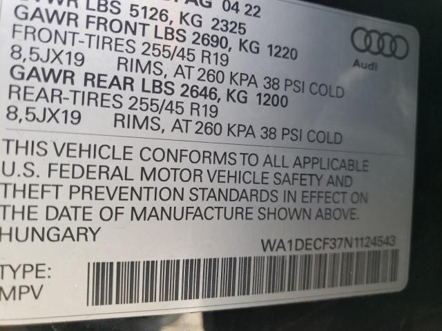 Photo 14 from auction – 2022 AUDI Q3 PREMIUM with VIN WA1DECF37N1124543