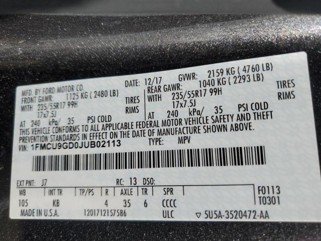 Photo 14 from auction – 2018 FORD ESCAPE SE with VIN 1FMCU9GD0JUB02113