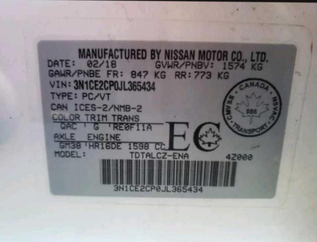 Photo 10 from auction – 2018 NISSAN VERSA NOTE with VIN 3N1CE2CP0JL365434