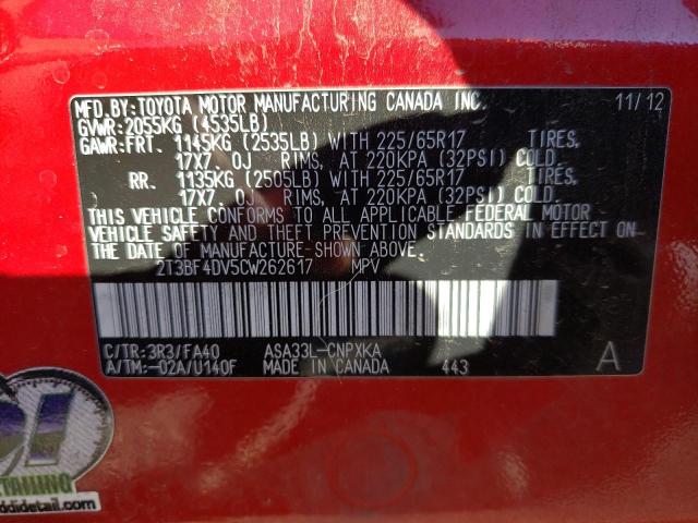 Photo 14 from auction – 2012 TOYOTA RAV4 with VIN 2T3BF4DV5CW262617