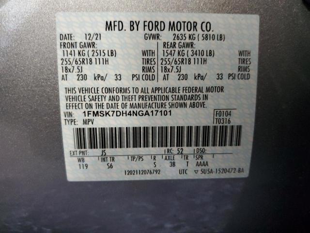 Photo 14 from auction – 2022 FORD EXPLORER X with VIN 1FMSK7DH4NGA17101