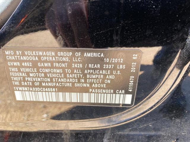 Photo 10 from auction – 2013 VOLKSWAGEN PASSAT SE with VIN 1VWBN7A33DC045561