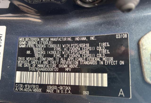 Photo 10 from auction – 2008 TOYOTA SEQUOIA SR with VIN 5TDZY64A68S008120