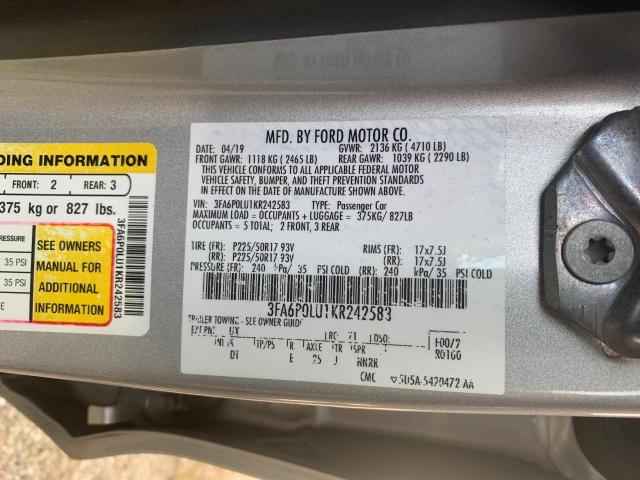 Photo 10 from auction – 2019 FORD FUSION SE with VIN 3FA6P0LU1KR242583