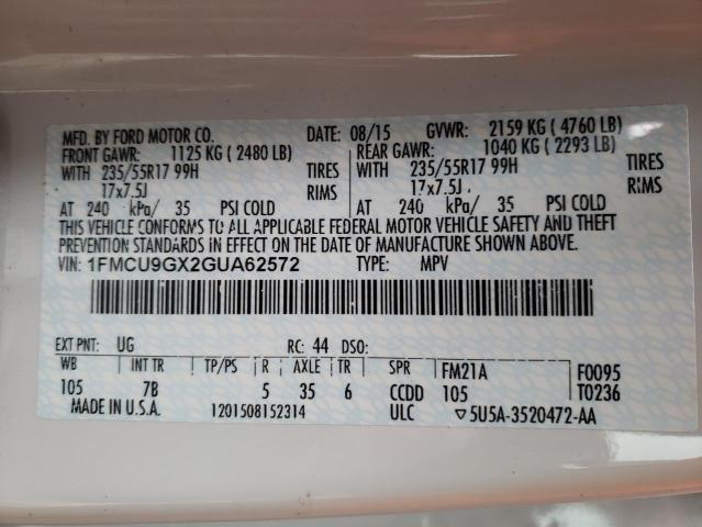 Photo 14 from auction – 2016 FORD ESCAPE SE with VIN 1FMCU9GX2GUA62572