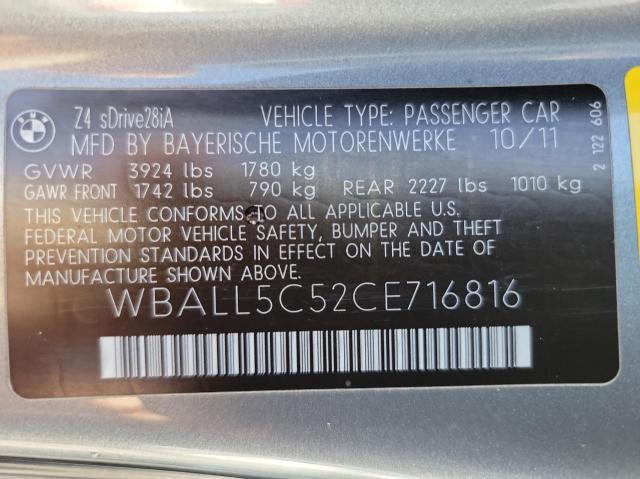 Photo 10 from auction – 2012 BMW Z4 SDRIVE2 with VIN WBALL5C52CE716816