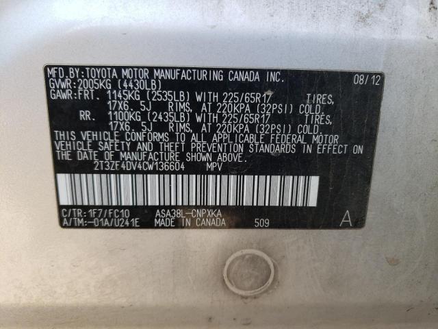 Photo 14 from auction – 2012 TOYOTA RAV4 with VIN 2T3ZF4DV4CW136604