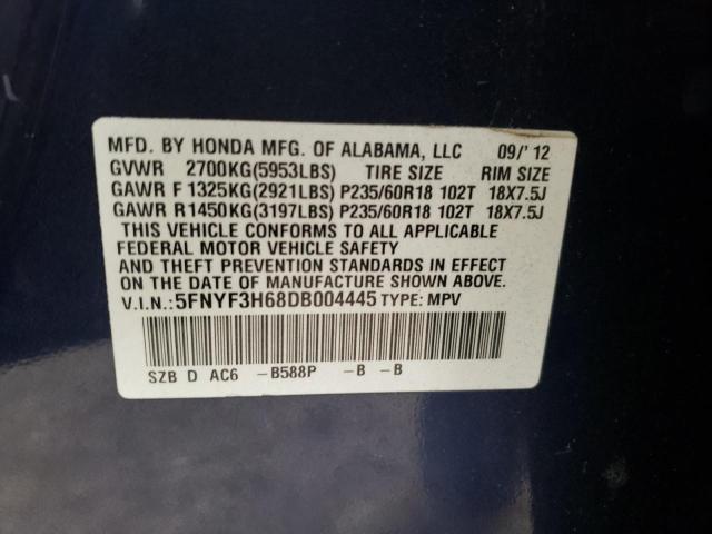 Foto 14 de la subasta – 2013 HONDA PILOT EXL con VIN 5FNYF3H68DB004445