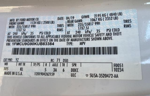 Photo 10 from auction – 2019 FORD ESCAPE SE with VIN 1FMCU9G90KUB83384