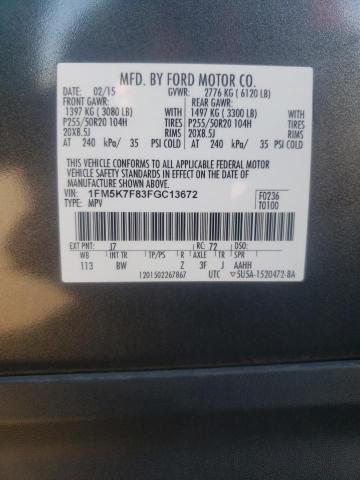 Photo 14 from auction – 2015 FORD EXPLORER L with VIN 1FM5K7F83FGC13672