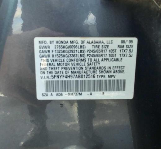 Photo 10 from auction – 2010 HONDA PILOT TOUR with VIN 5FNYF4H97AB012516