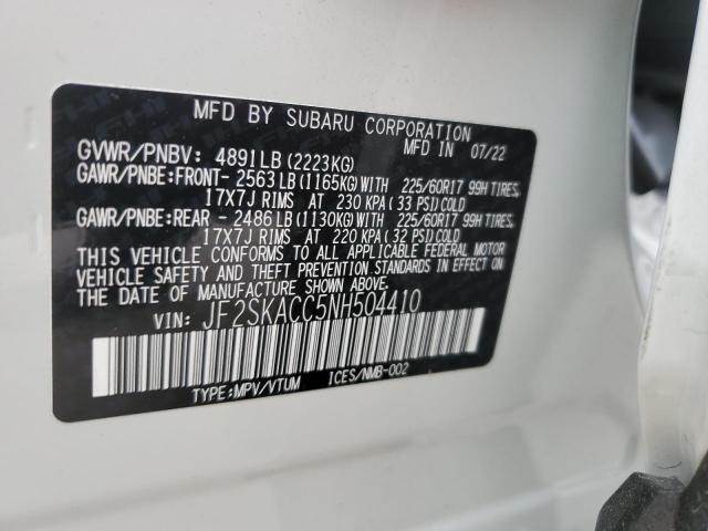 Photo 14 from auction – 2022 SUBARU FORESTER with VIN JF2SKACC5NH504410