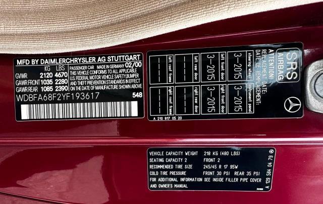 Photo 10 from auction – 2000 MERCEDES-BENZ SL 500 with VIN WDBFA68F2YF193617