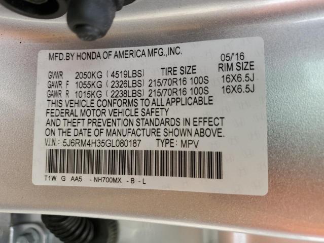 Photo 14 from auction – 2016 HONDA CR-V LX with VIN 5J6RM4H35GL080187