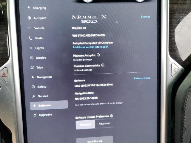 Photo 9 from auction – 2016 TESLA MODEL X with VIN 5YJXCAE26GF004815
