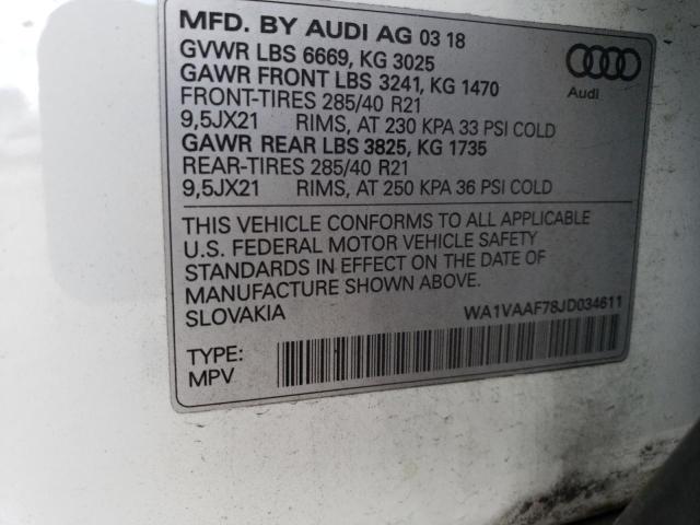 Photo 10 from auction – 2018 AUDI Q7 PRESTIG with VIN WA1VAAF78JD034611