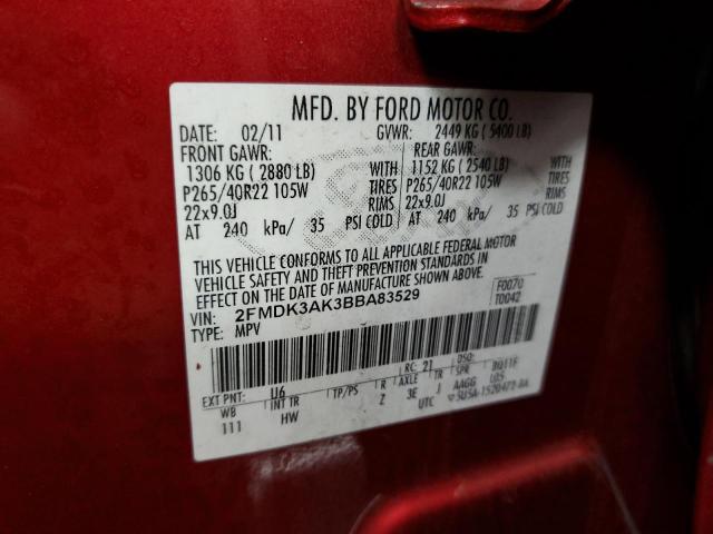 Photo 14 from auction – 2011 FORD EDGE SPORT with VIN 2FMDK3AK3BBA83529