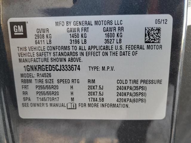 Photo 14 from auction – 2012 CHEVROLET TRAVERSE L with VIN 1GNKRGED5CJ333674