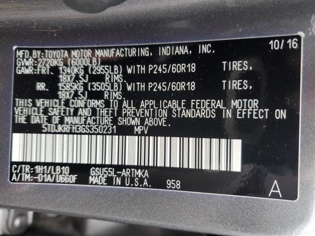 Photo 14 from auction – 2016 TOYOTA HIGHLANDER with VIN 5TDJKRFH3GS350231