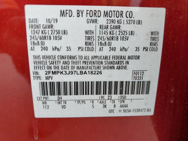 Photo 14 from auction – 2020 FORD EDGE SEL with VIN 2FMPK3J97LBA18226