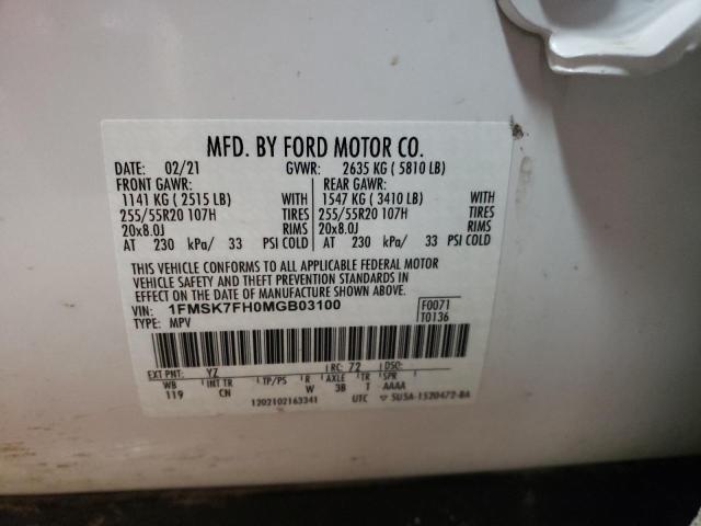 Photo 14 from auction – 2021 FORD EXPLORER L with VIN 1FMSK7FH0MGB03100