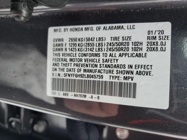 Photo 14 from auction – 2020 HONDA PILOT TOUR with VIN 5FNYF6H92LB045759