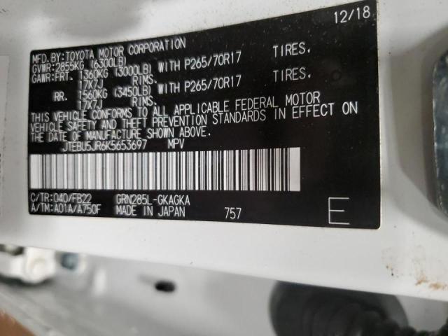 Photo 14 from auction – 2019 TOYOTA 4RUNNER SR with VIN JTEBU5JR6K5653697