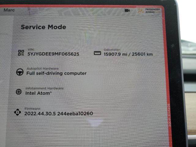 Photo 9 from auction – 2021 TESLA MODEL Y with VIN 5YJYGDEE9MF065625