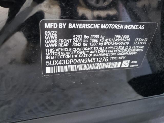 Photo 14 from auction – 2022 BMW X3 SDRIVE3 with VIN 5UX43DP04N9M51276