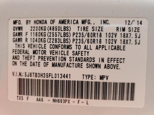 Photo 14 from auction – 2015 ACURA RDX with VIN 5J8TB3H35FL013441