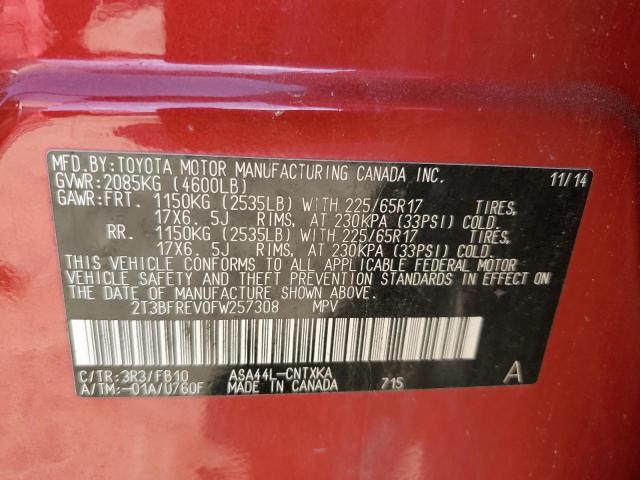 Photo 14 from auction – 2015 TOYOTA RAV4 LE with VIN 2T3BFREV0FW257308