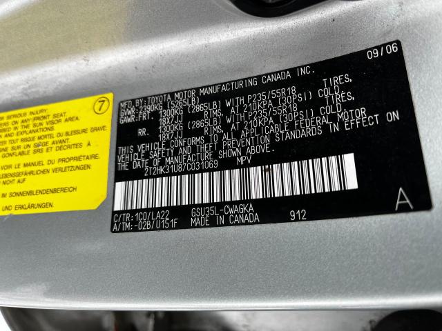 Photo 10 from auction – 2007 LEXUS RX 350 with VIN 2T2HK31U87C031069