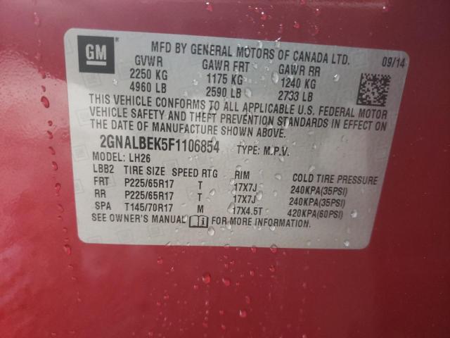 Photo 14 from auction – 2015 CHEVROLET EQUINOX LT with VIN 2GNALBEK5F1106854