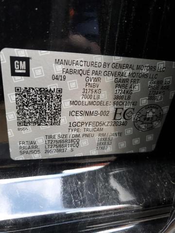 Photo 14 from auction – 2019 CHEVROLET SILVERADO with VIN 1GCPYFED5KZ320340