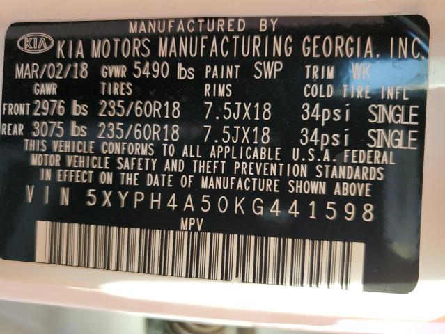 Photo 14 from auction – 2019 KIA SORENTO EX with VIN 5XYPH4A50KG441598