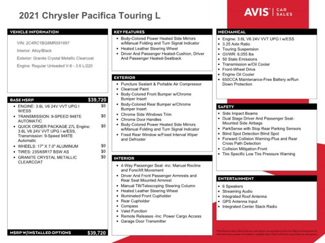 Photo 14 from auction – 2021 CHRYSLER PACIFICA T with VIN 2C4RC1BG8MR591897