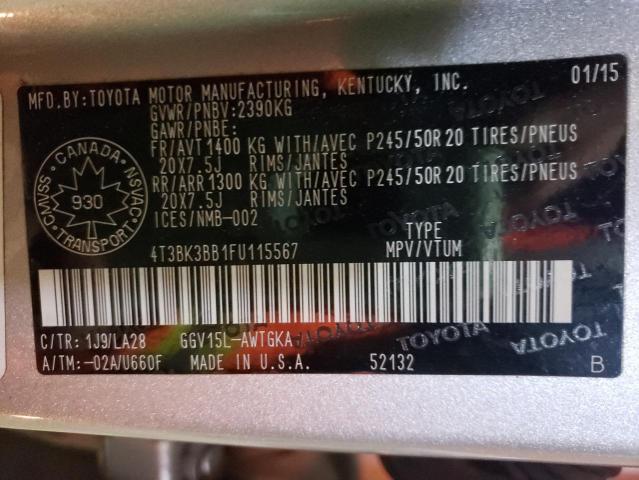 Photo 14 from auction – 2015 TOYOTA VENZA LE with VIN 4T3BK3BB1FU115567